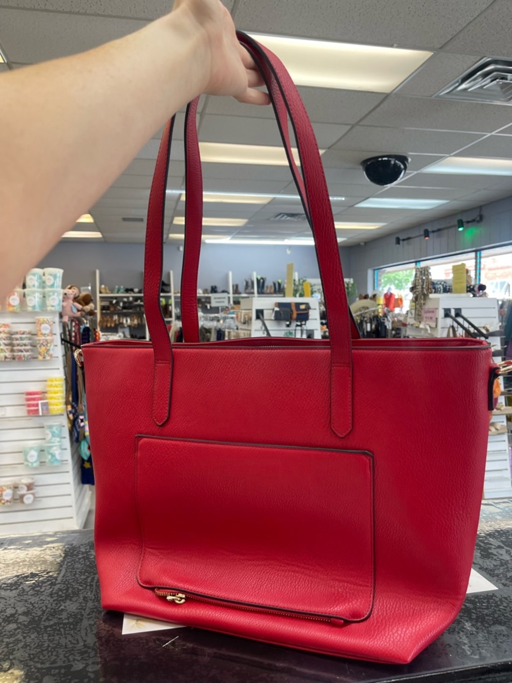 Poppy & Peonies Red Pebbled Leather Tote - Picture 5 of 10
